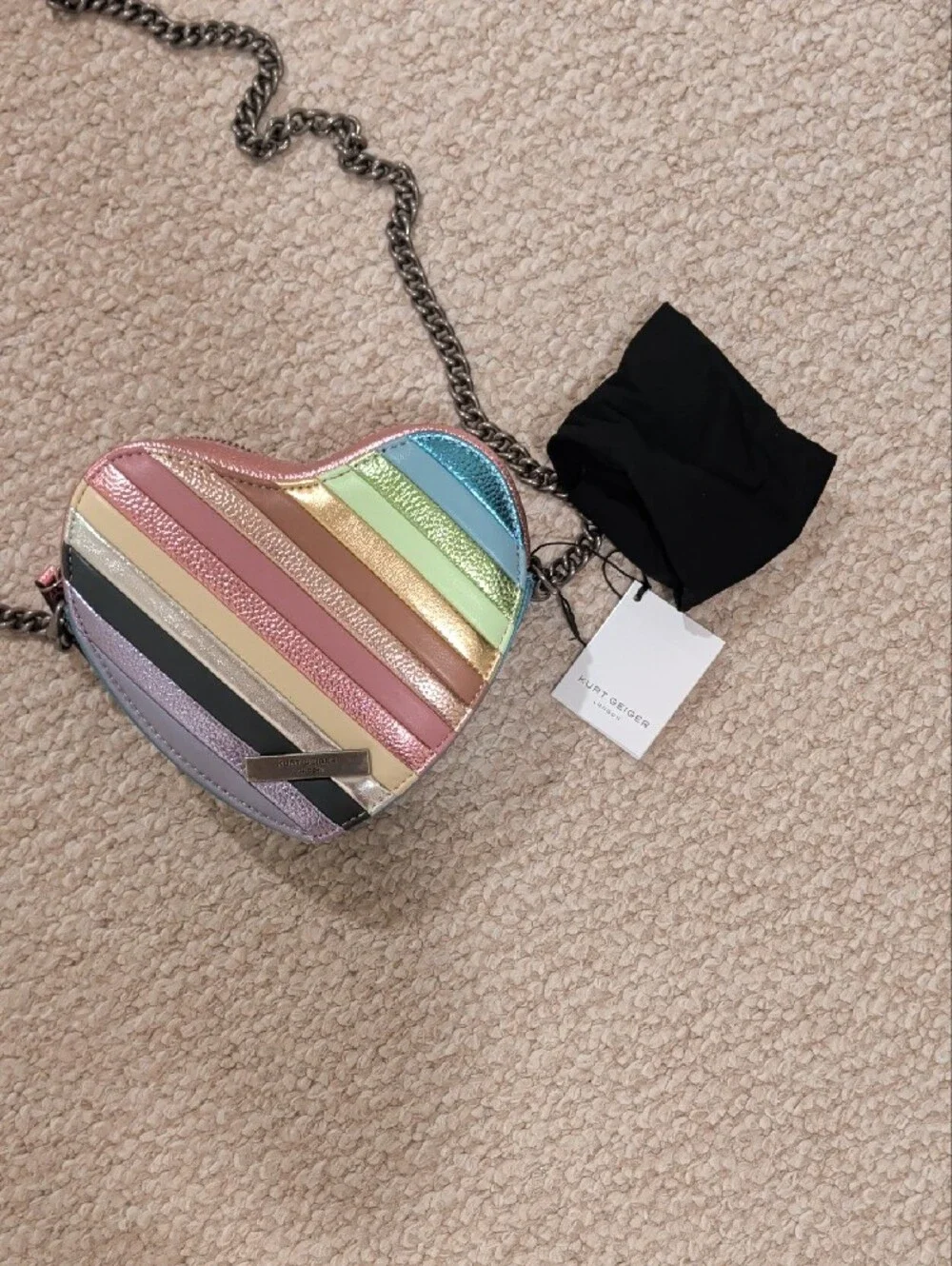 Kurt Geiger Kensington Heart-Shaped Metallic Stripe Crossbody Bag